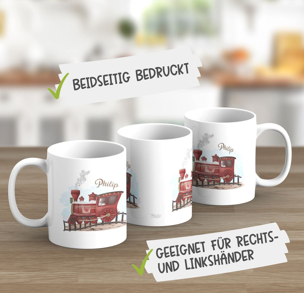 Keramik Tasse Dampflok personalisiert mit Wunschname - von Mikalino