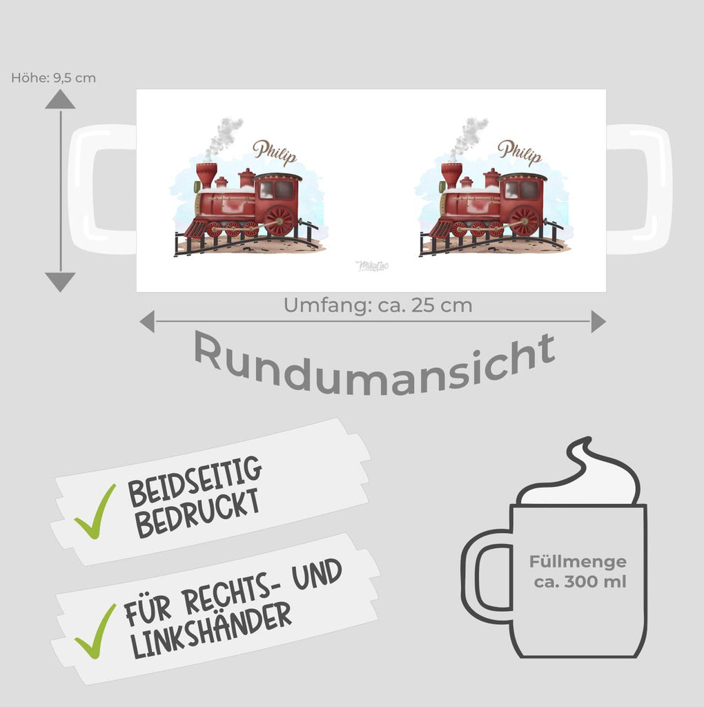 Keramik Tasse Dampflok personalisiert mit Wunschname - von Mikalino