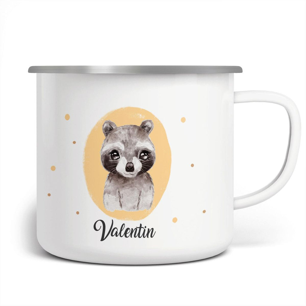 Emaille Tasse Kleiner Waschbär personalisiert mit Wunschname - von Mikalino