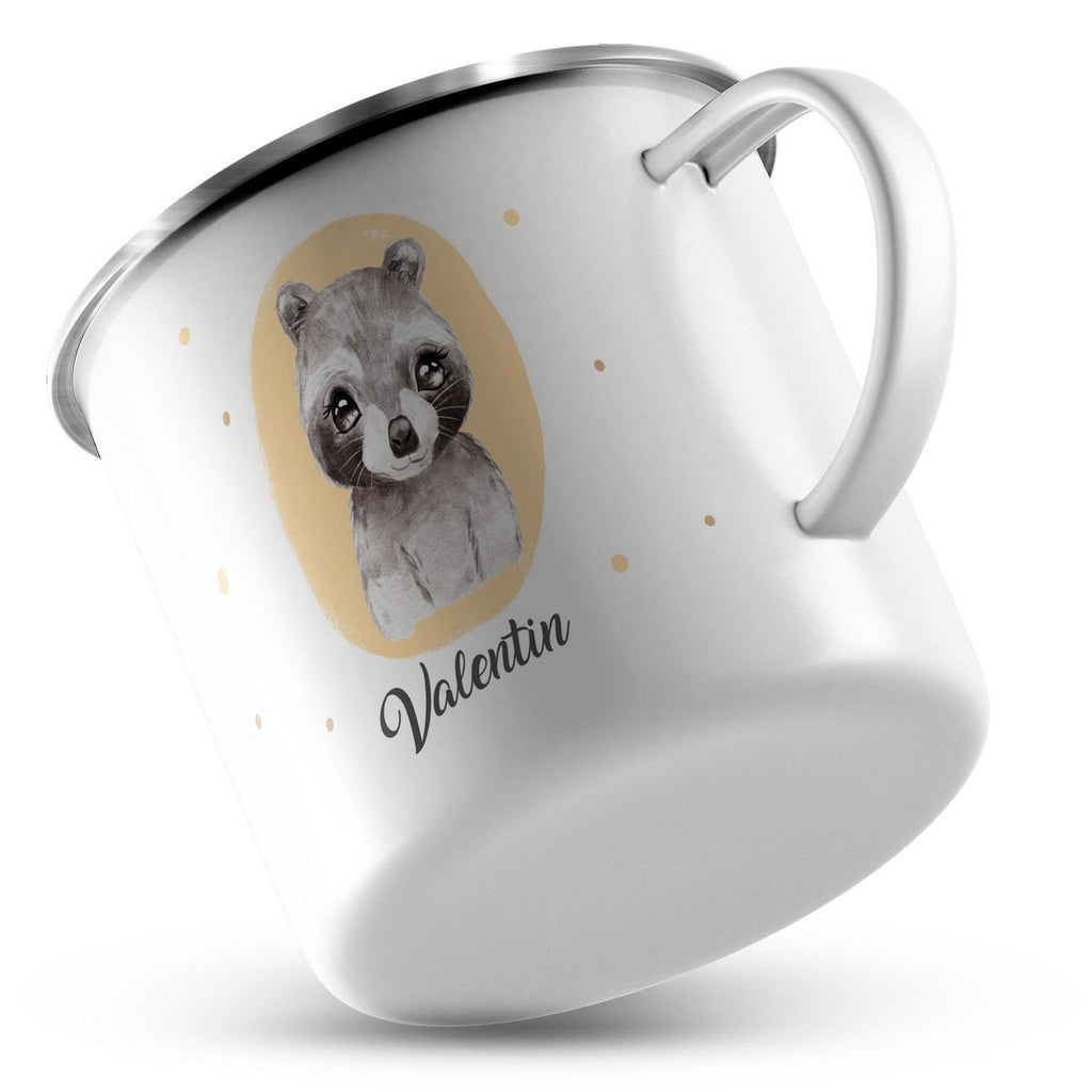 Emaille Tasse Kleiner Waschbär personalisiert mit Wunschname - von Mikalino