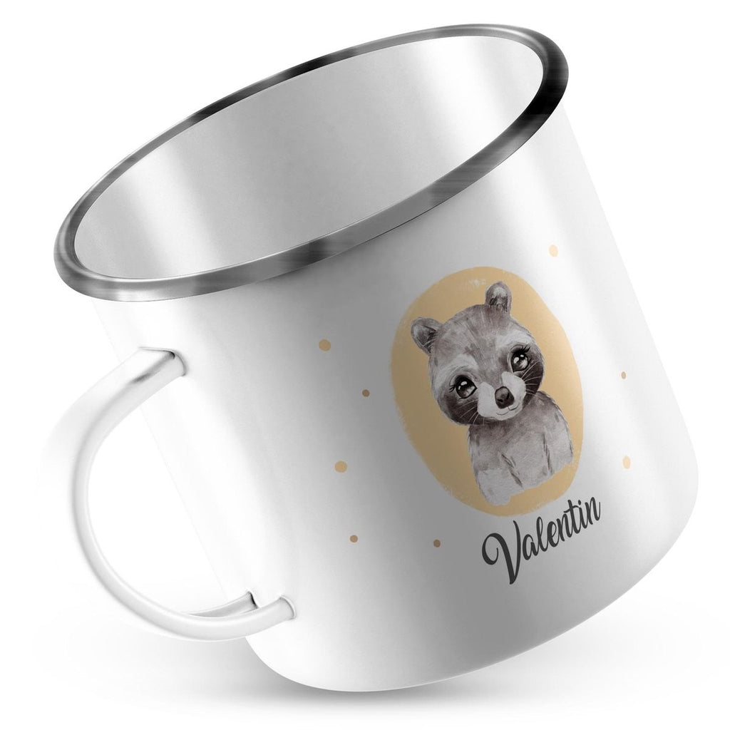 Emaille Tasse Kleiner Waschbär personalisiert mit Wunschname - von Mikalino