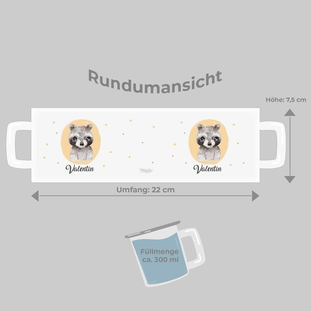 Emaille Tasse Kleiner Waschbär personalisiert mit Wunschname - von Mikalino