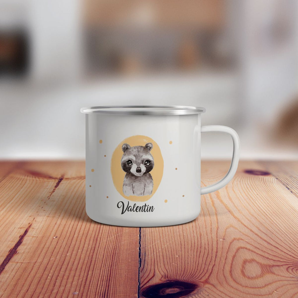 Emaille Tasse Kleiner Waschbär personalisiert mit Wunschname - von Mikalino