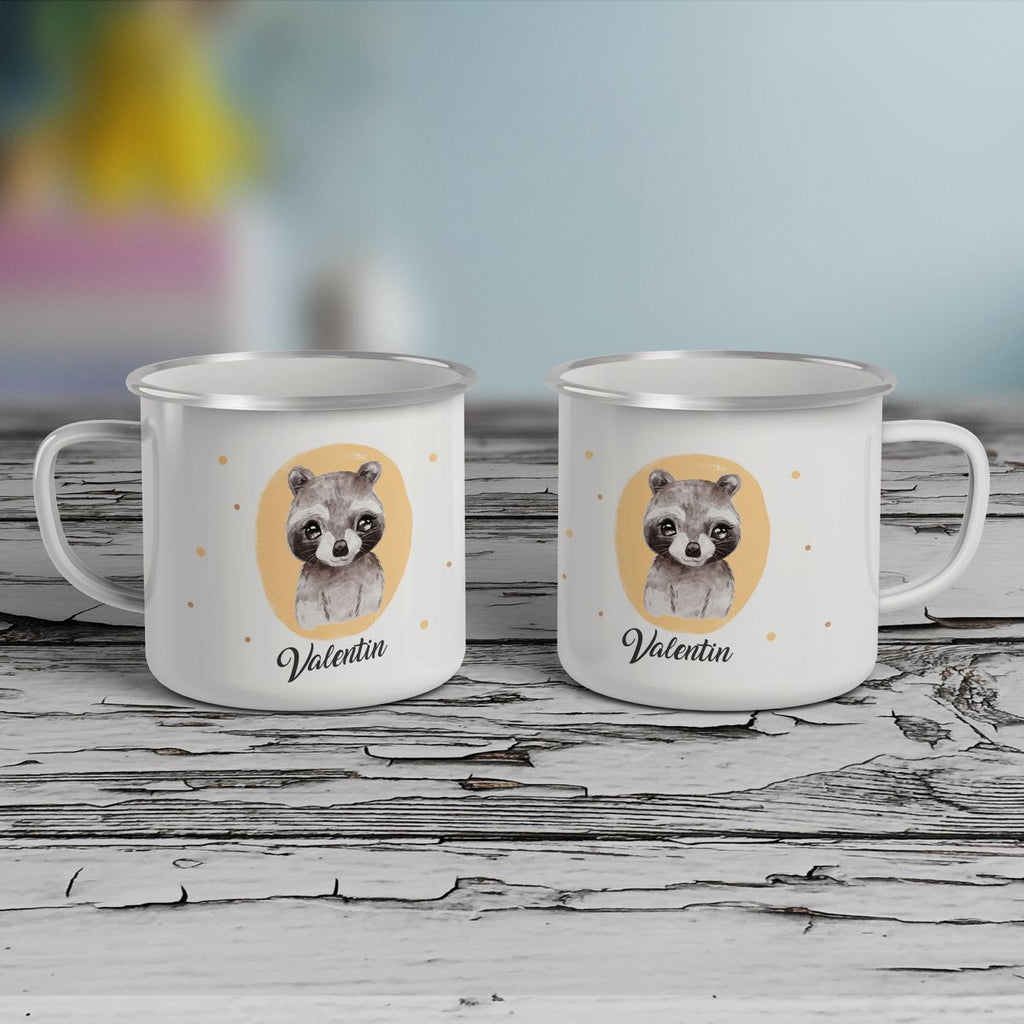 Emaille Tasse Kleiner Waschbär personalisiert mit Wunschname - von Mikalino