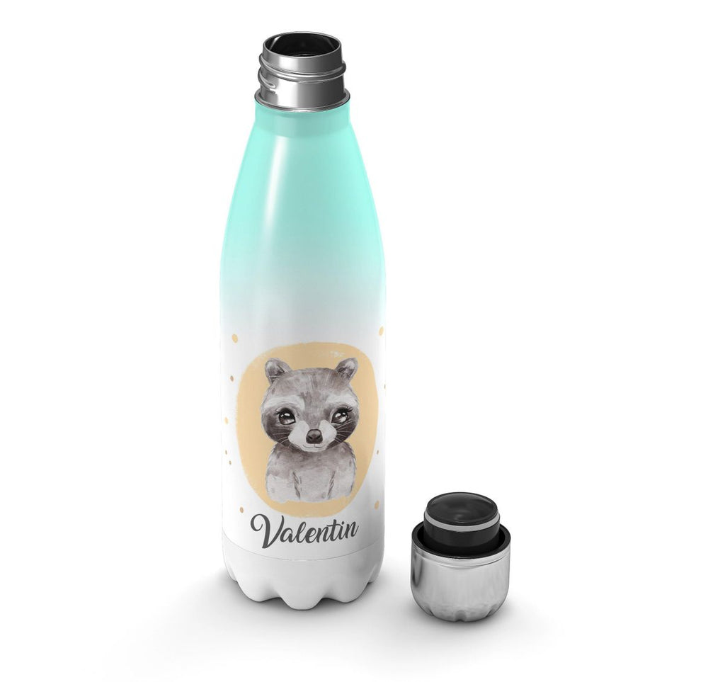 Thermo Trinkflasche Kleiner Waschbär personalisiert mit Wunschname - von Mikalino