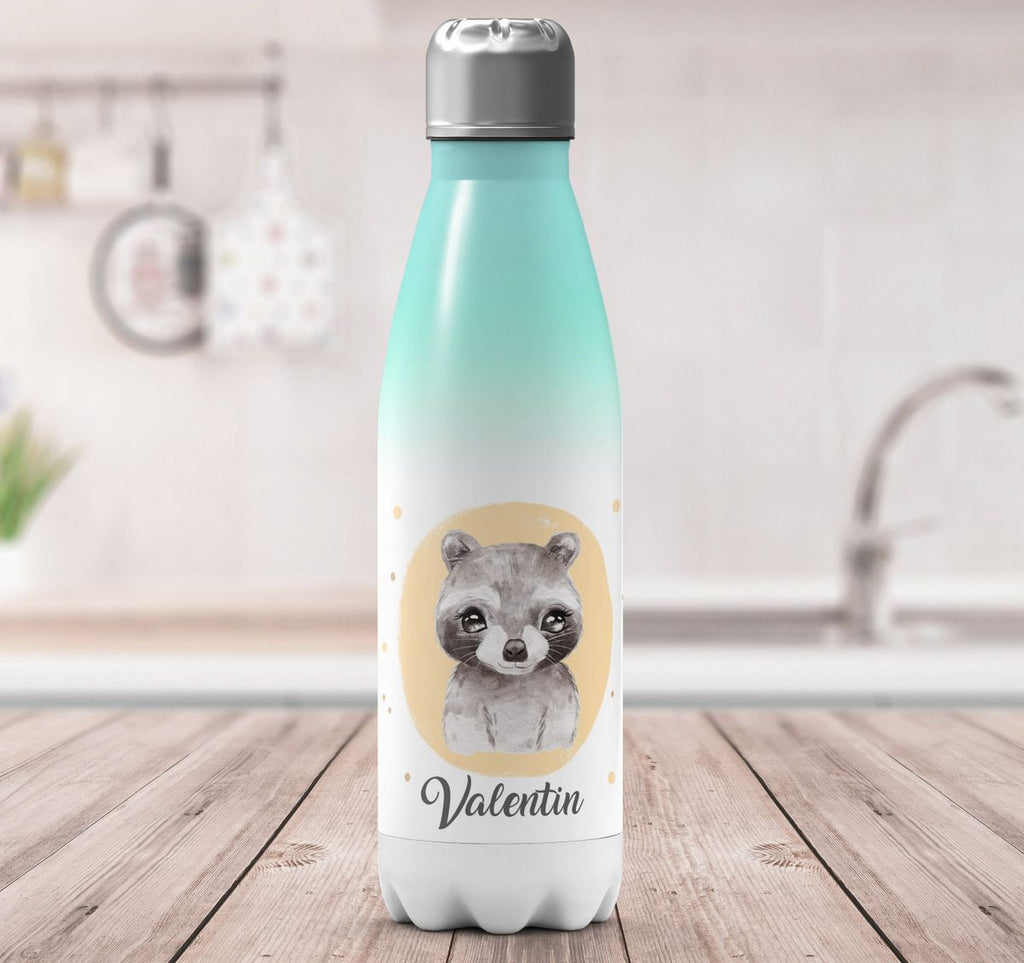 Thermo Trinkflasche Kleiner Waschbär personalisiert mit Wunschname - von Mikalino