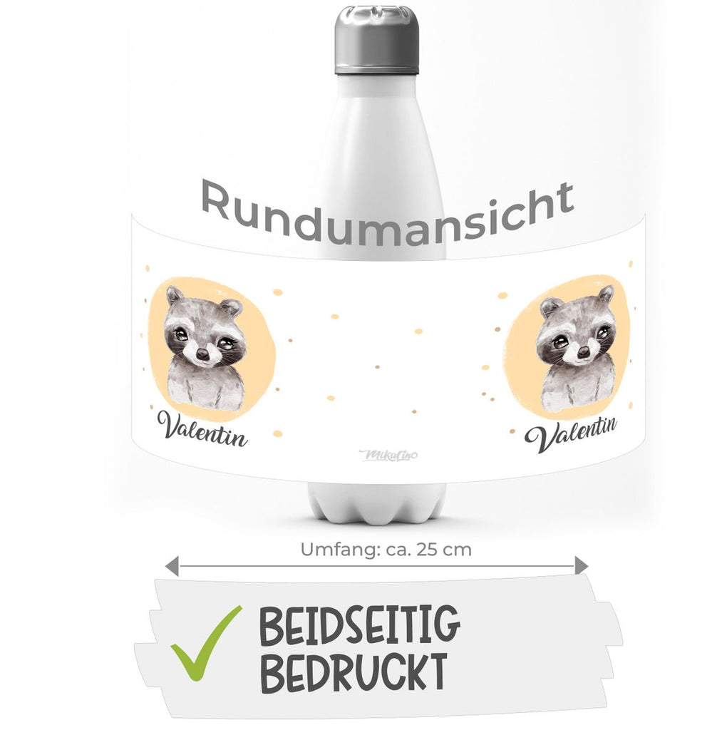 Thermo Trinkflasche Kleiner Waschbär personalisiert mit Wunschname - von Mikalino