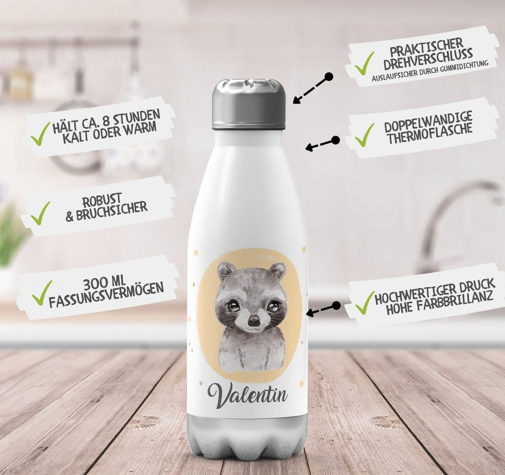 Thermo Trinkflasche Kleiner Waschbär personalisiert mit Wunschname - von Mikalino