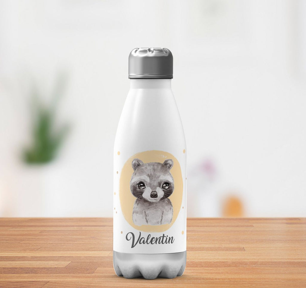 Thermo Trinkflasche Kleiner Waschbär personalisiert mit Wunschname - von Mikalino