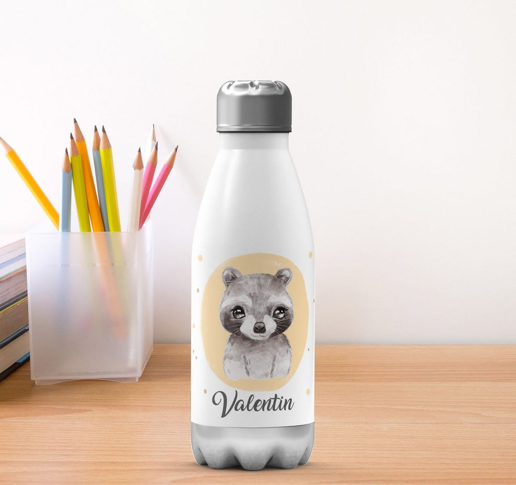 Thermo Trinkflasche Kleiner Waschbär personalisiert mit Wunschname - von Mikalino