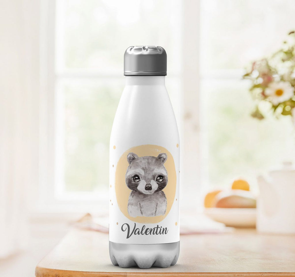 Thermo Trinkflasche Kleiner Waschbär personalisiert mit Wunschname - von Mikalino