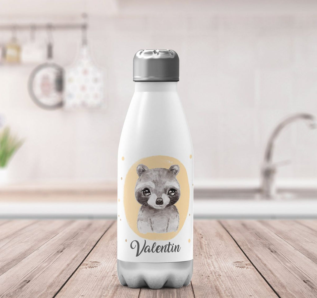 Thermo Trinkflasche Kleiner Waschbär personalisiert mit Wunschname - von Mikalino