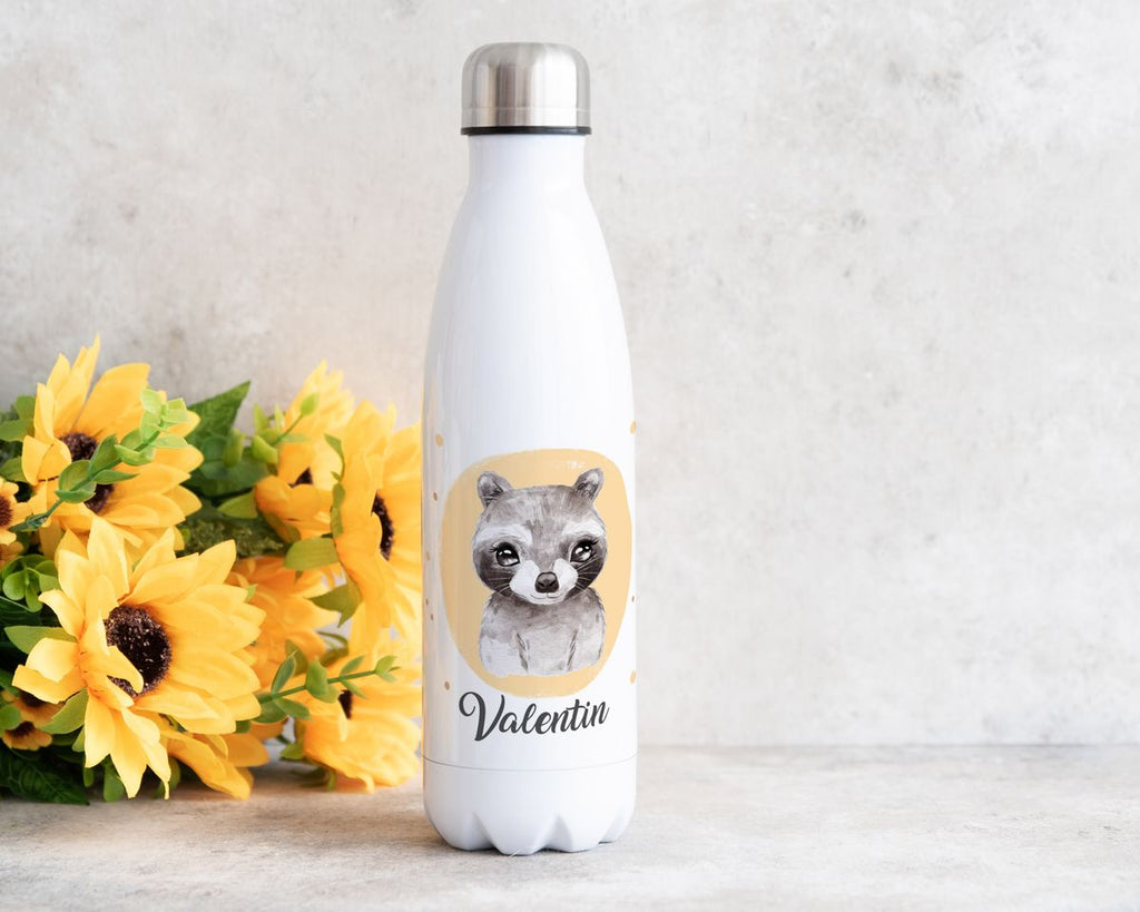 Thermo Trinkflasche Kleiner Waschbär personalisiert mit Wunschname - von Mikalino