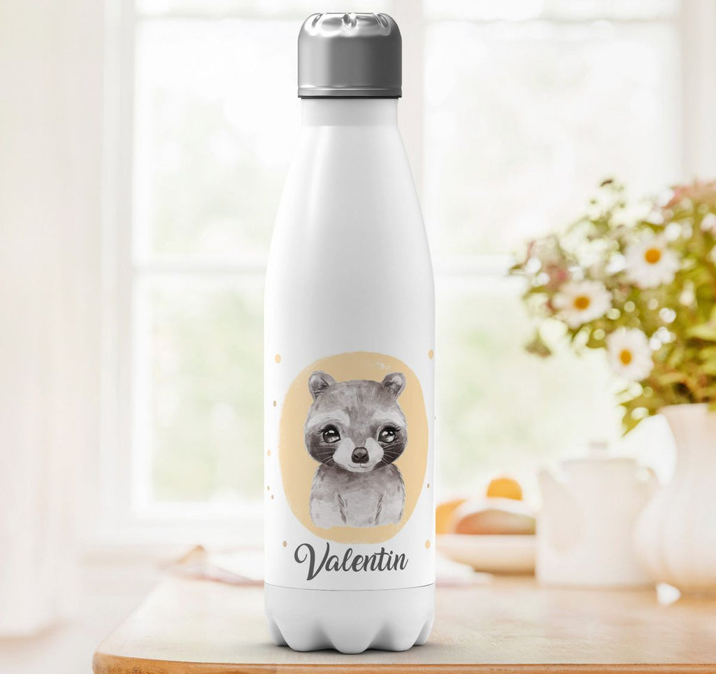 Thermo Trinkflasche Kleiner Waschbär personalisiert mit Wunschname - von Mikalino