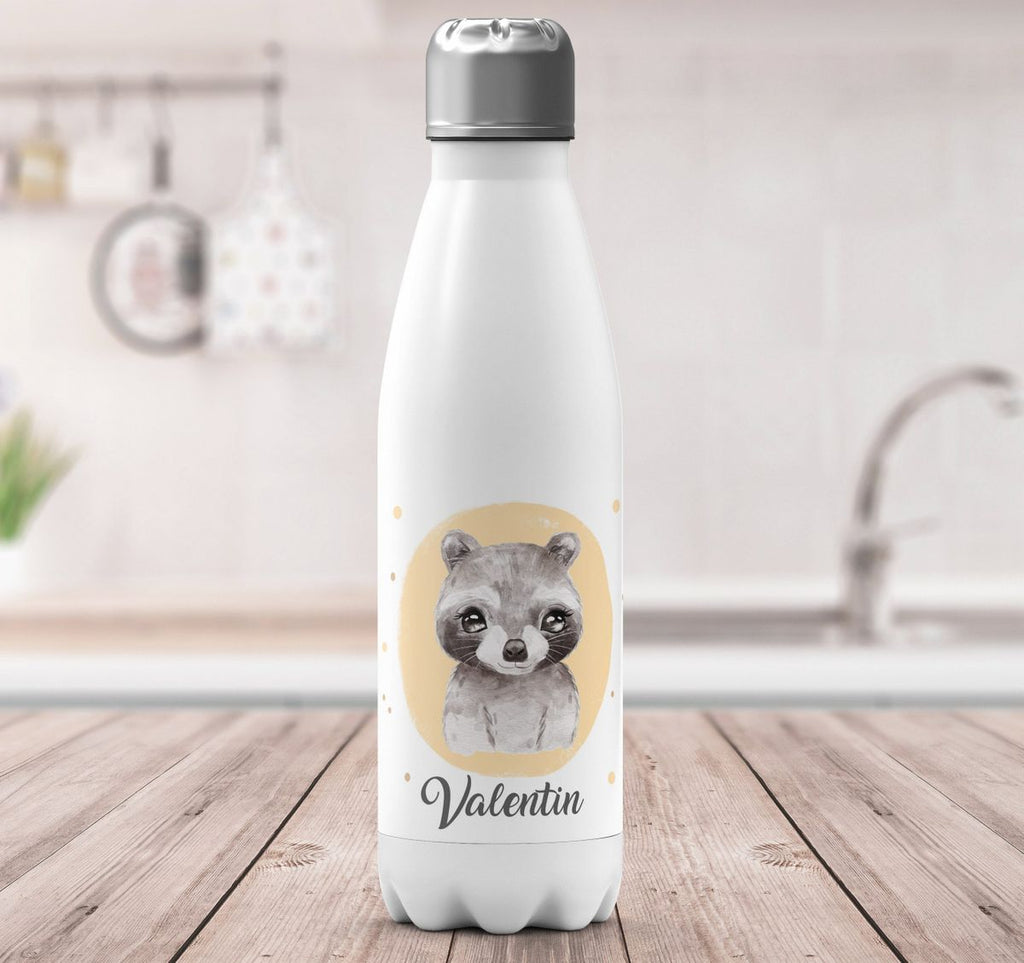 Thermo Trinkflasche Kleiner Waschbär personalisiert mit Wunschname - von Mikalino