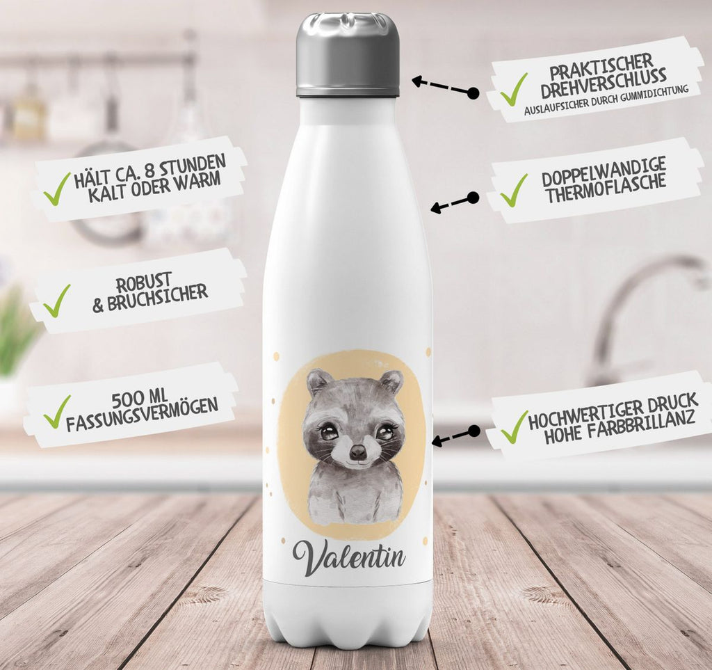 Thermo Trinkflasche Kleiner Waschbär personalisiert mit Wunschname - von Mikalino