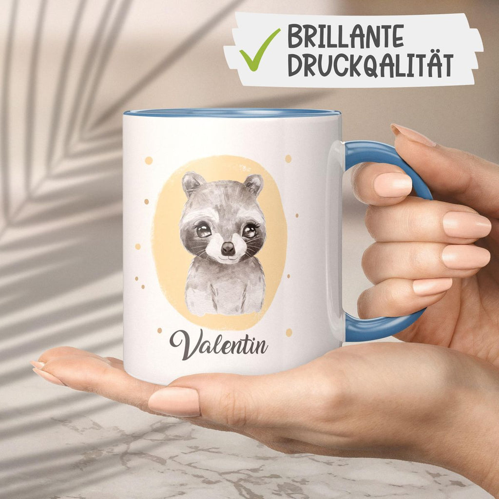 Keramik Tasse Kleiner Waschbär personalisiert mit Wunschname - von Mikalino