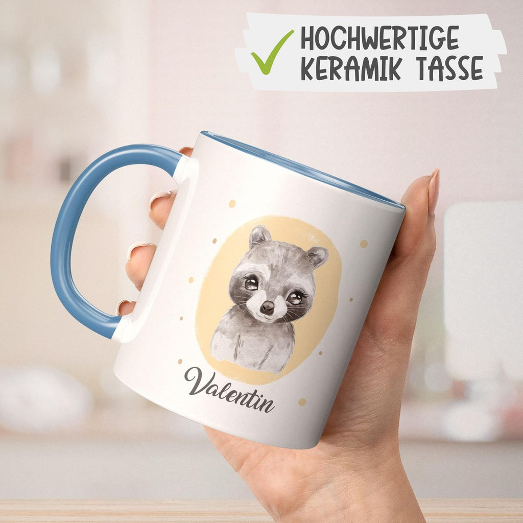 Keramik Tasse Kleiner Waschbär personalisiert mit Wunschname - von Mikalino