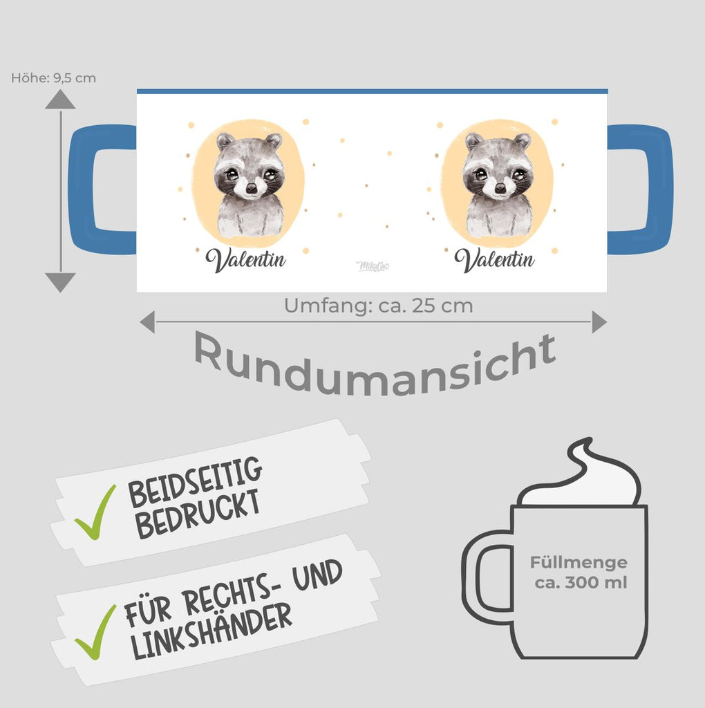 Keramik Tasse Kleiner Waschbär personalisiert mit Wunschname - von Mikalino