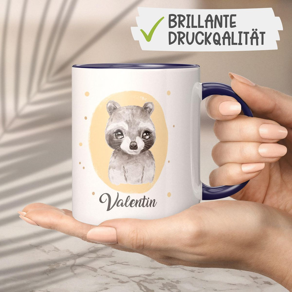 Keramik Tasse Kleiner Waschbär personalisiert mit Wunschname - von Mikalino