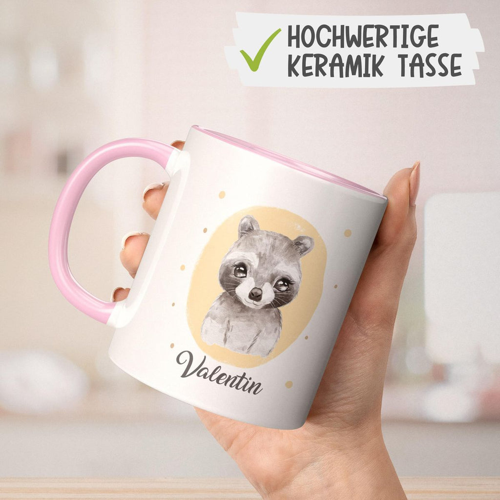 Keramik Tasse Kleiner Waschbär personalisiert mit Wunschname - von Mikalino