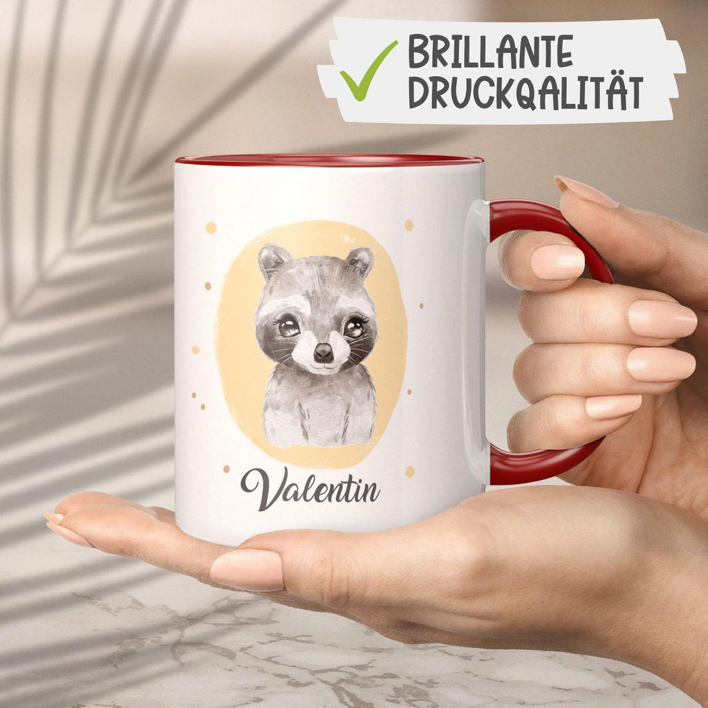 Keramik Tasse Kleiner Waschbär personalisiert mit Wunschname - von Mikalino