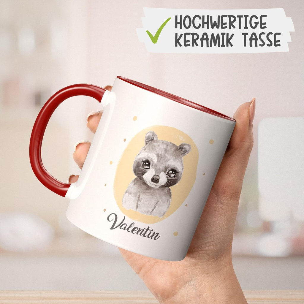 Keramik Tasse Kleiner Waschbär personalisiert mit Wunschname - von Mikalino