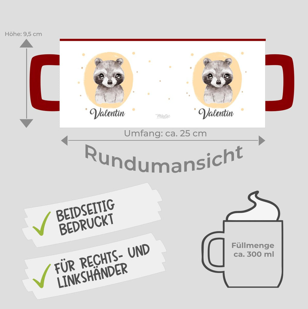 Keramik Tasse Kleiner Waschbär personalisiert mit Wunschname - von Mikalino