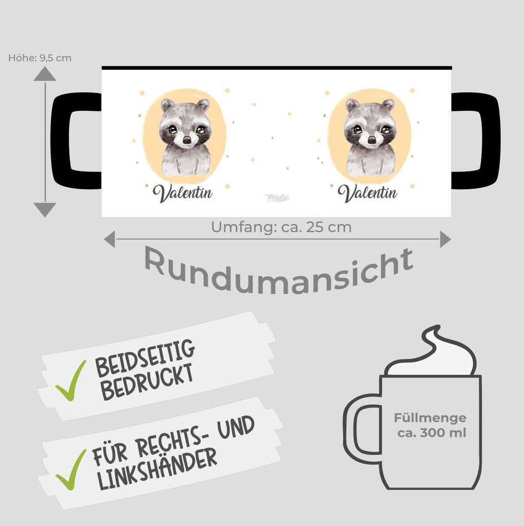 Keramik Tasse Kleiner Waschbär personalisiert mit Wunschname - von Mikalino