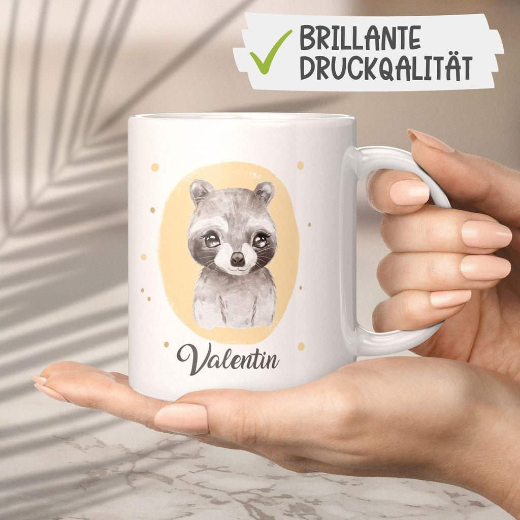 Keramik Tasse Kleiner Waschbär personalisiert mit Wunschname - von Mikalino