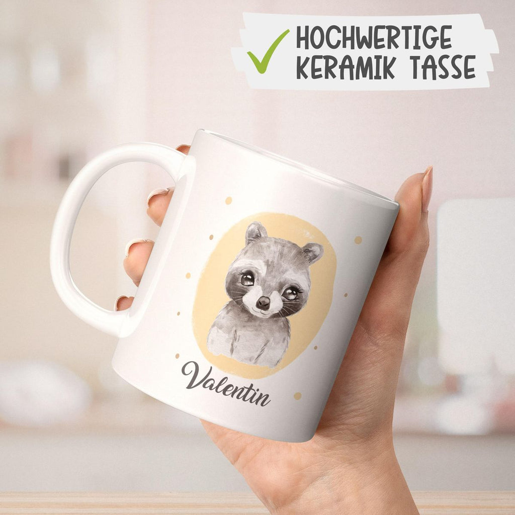 Keramik Tasse Kleiner Waschbär personalisiert mit Wunschname - von Mikalino