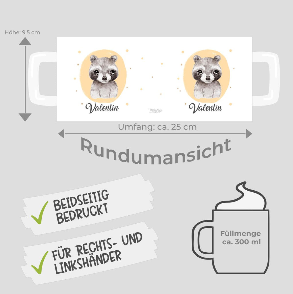 Keramik Tasse Kleiner Waschbär personalisiert mit Wunschname - von Mikalino