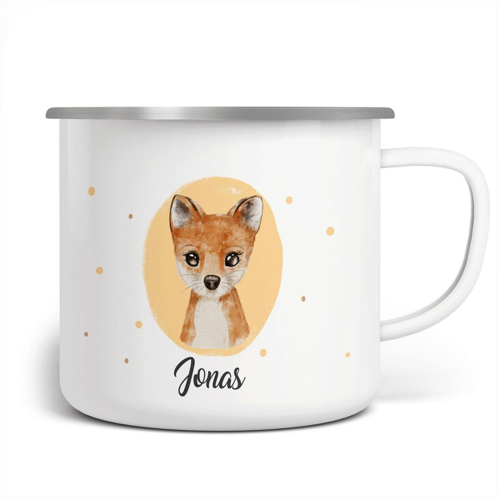 Emaille Tasse Kleiner süßer Fuchs personalisiert mit Wunschname - von Mikalino