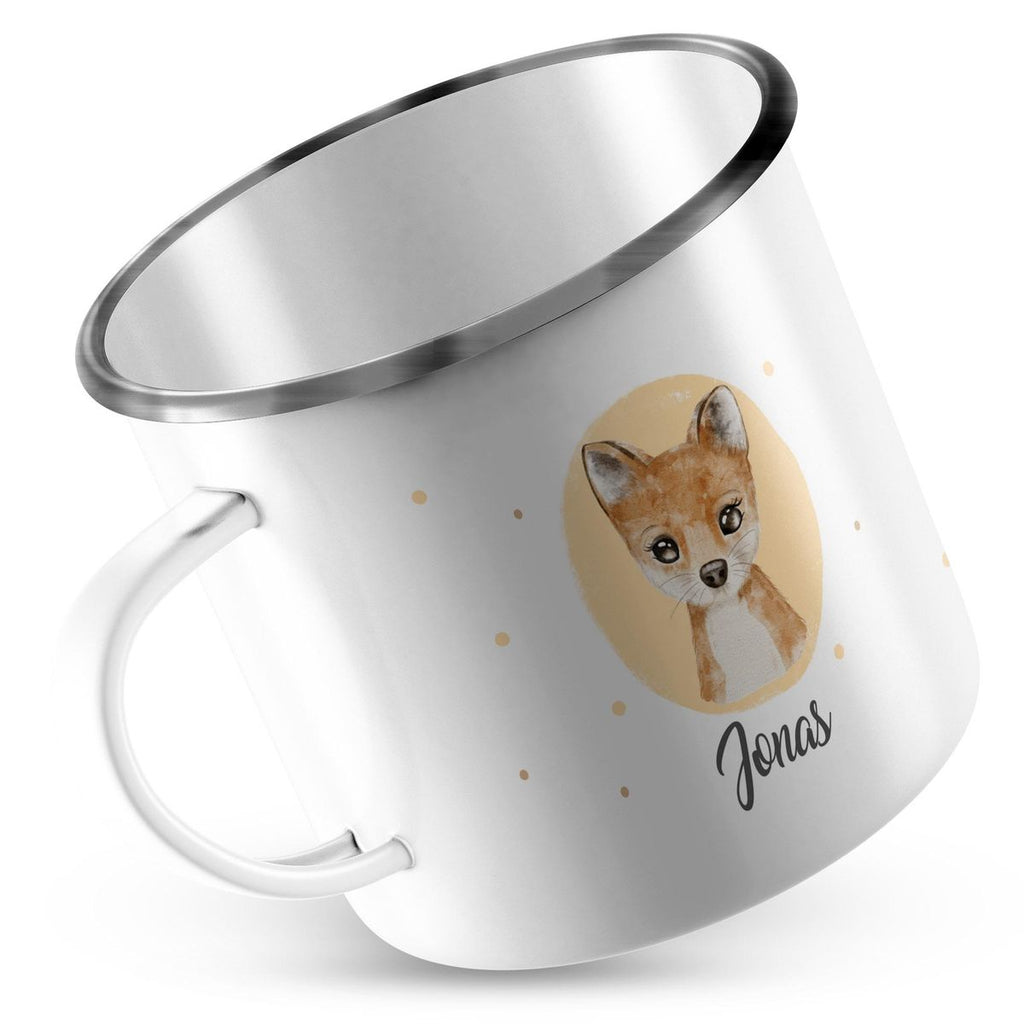 Emaille Tasse Kleiner süßer Fuchs personalisiert mit Wunschname - von Mikalino