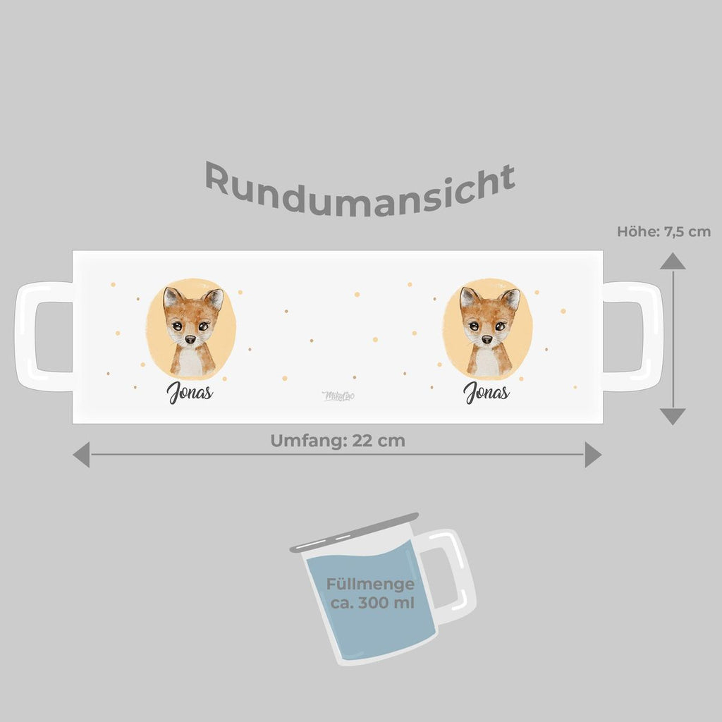 Emaille Tasse Kleiner süßer Fuchs personalisiert mit Wunschname - von Mikalino