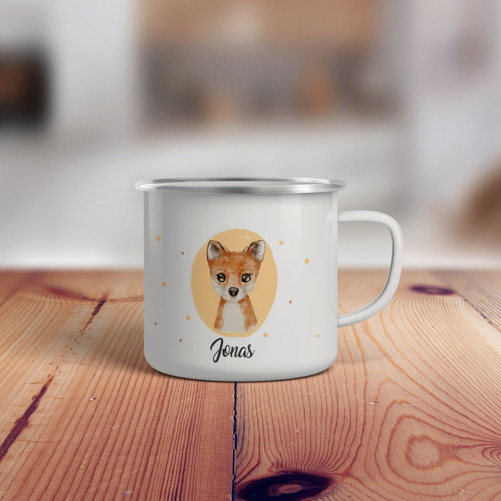 Emaille Tasse Kleiner süßer Fuchs personalisiert mit Wunschname - von Mikalino