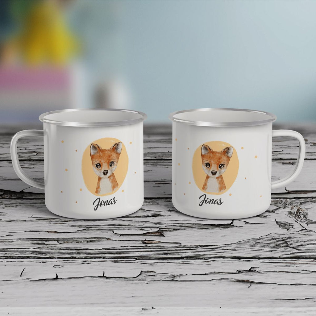 Emaille Tasse Kleiner süßer Fuchs personalisiert mit Wunschname - von Mikalino