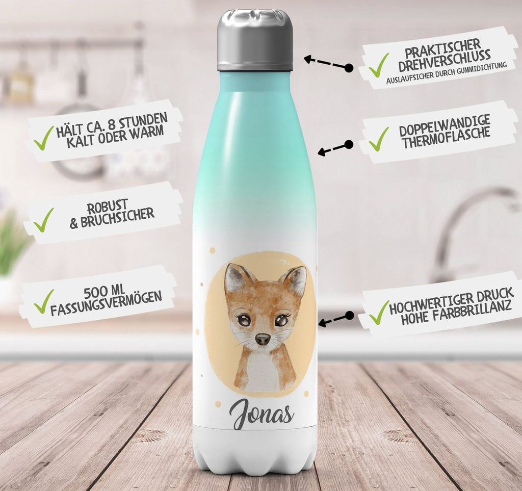 Thermo Trinkflasche Kleiner süßer Fuchs personalisiert mit Wunschname - von Mikalino