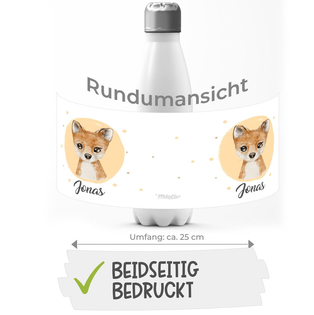 Thermo Trinkflasche Kleiner süßer Fuchs personalisiert mit Wunschname - von Mikalino