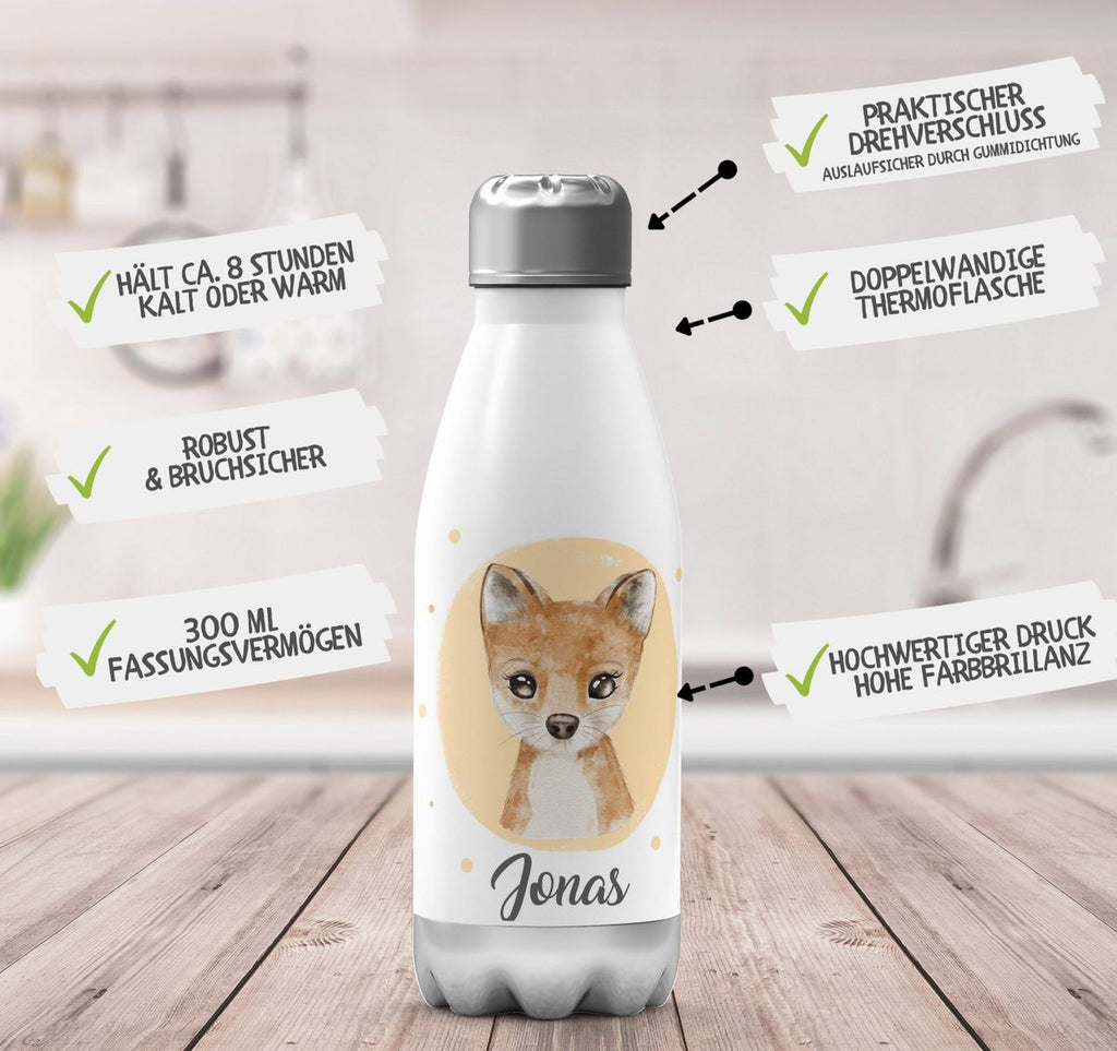 Thermo Trinkflasche Kleiner süßer Fuchs personalisiert mit Wunschname - von Mikalino