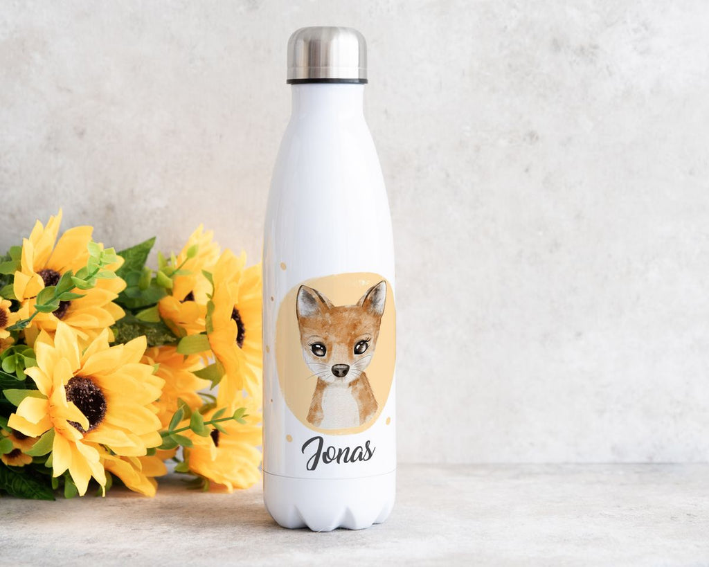 Thermo Trinkflasche Kleiner süßer Fuchs personalisiert mit Wunschname - von Mikalino