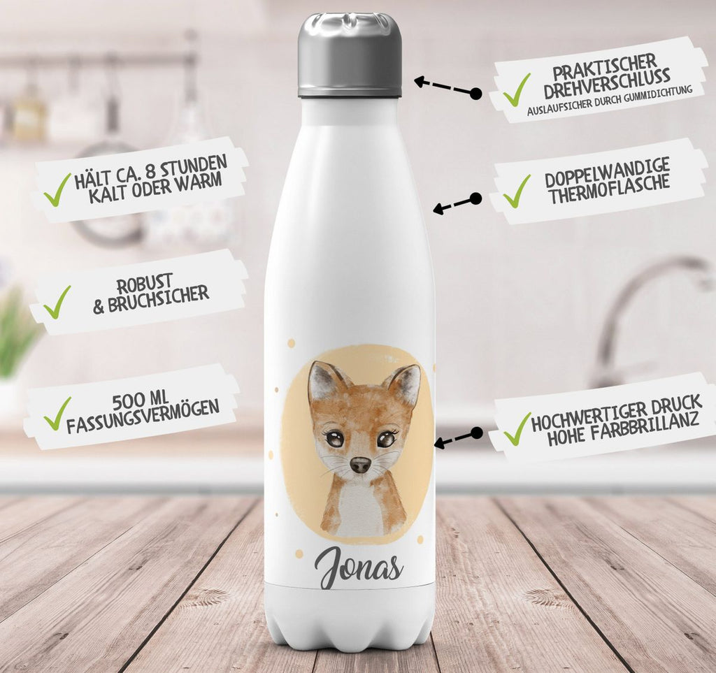 Thermo Trinkflasche Kleiner süßer Fuchs personalisiert mit Wunschname - von Mikalino