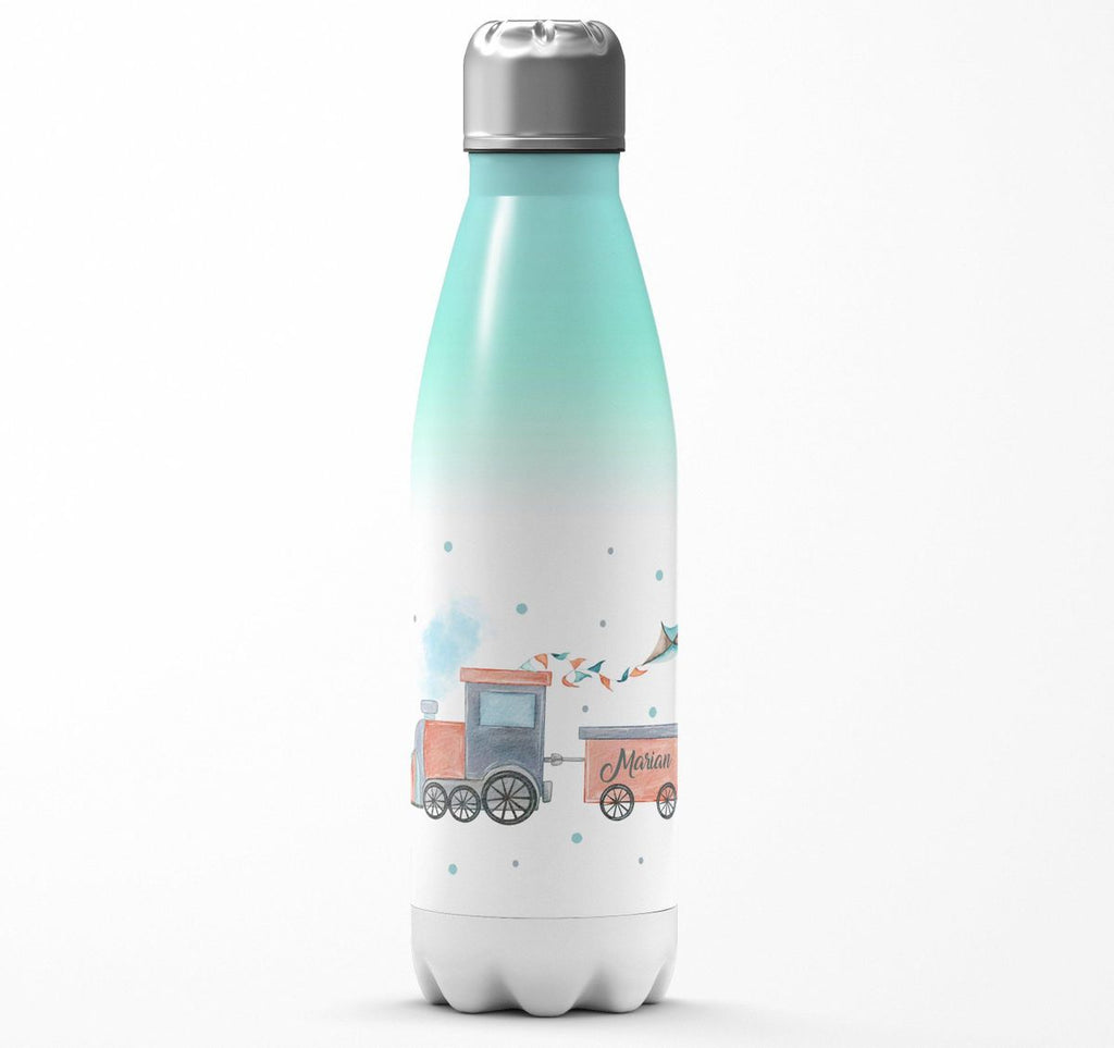 Thermo Trinkflasche Bunte Dampflok personalisiert mit Wunschname - von Mikalino