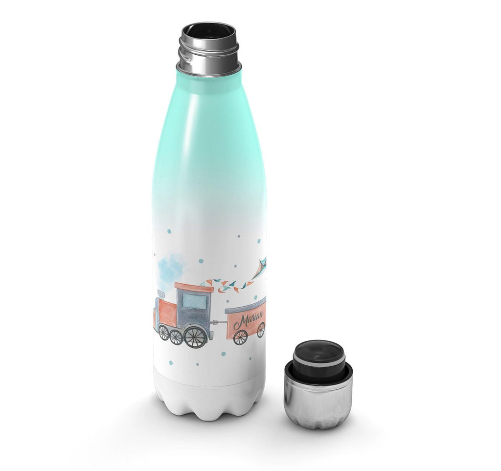 Thermo Trinkflasche Bunte Dampflok personalisiert mit Wunschname - von Mikalino