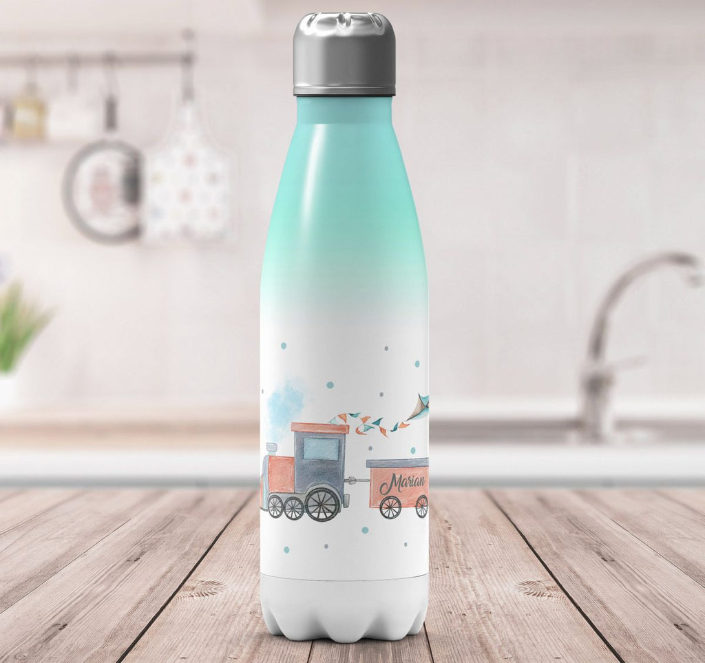 Thermo Trinkflasche Bunte Dampflok personalisiert mit Wunschname - von Mikalino