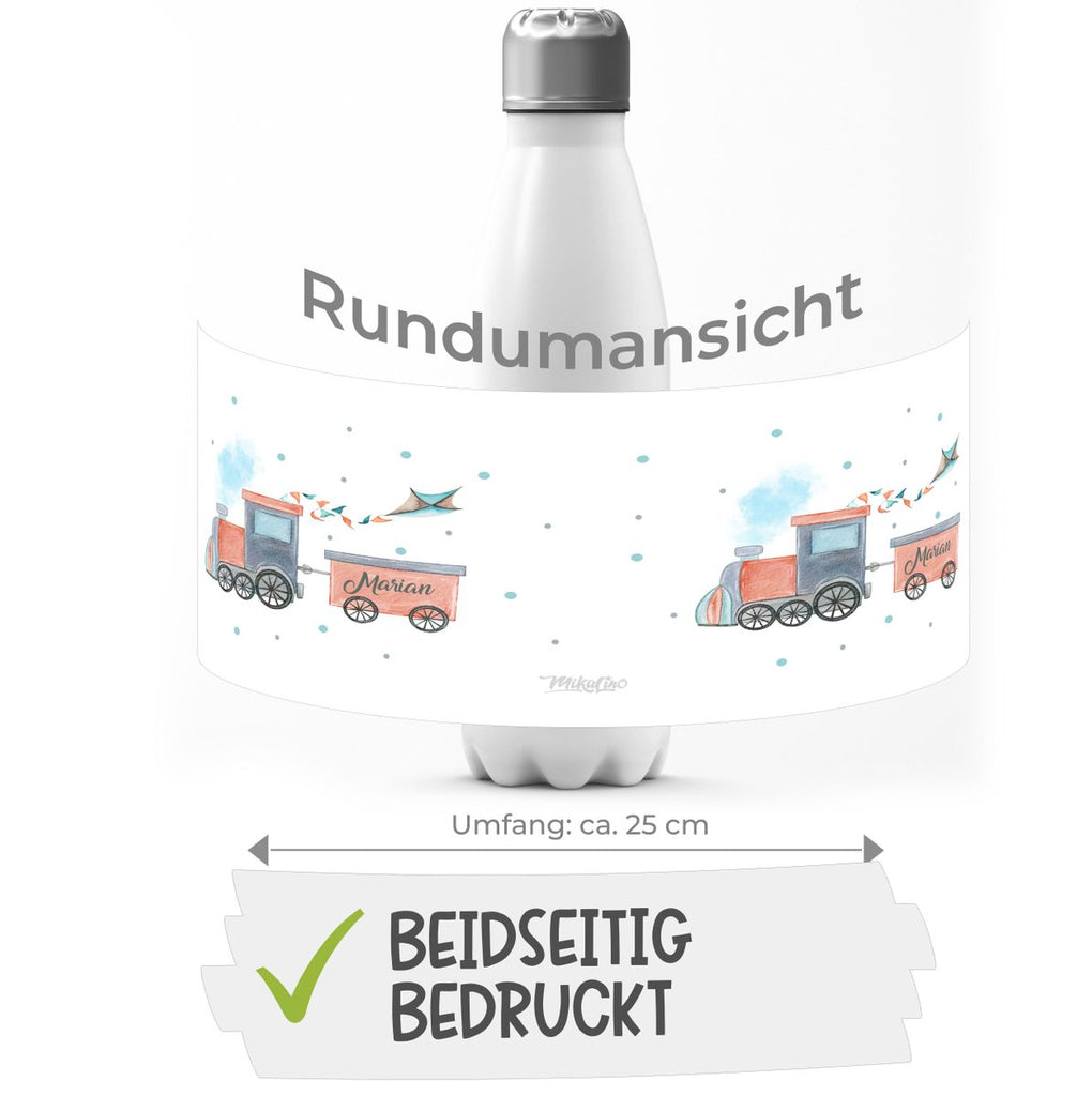 Thermo Trinkflasche Bunte Dampflok personalisiert mit Wunschname - von Mikalino