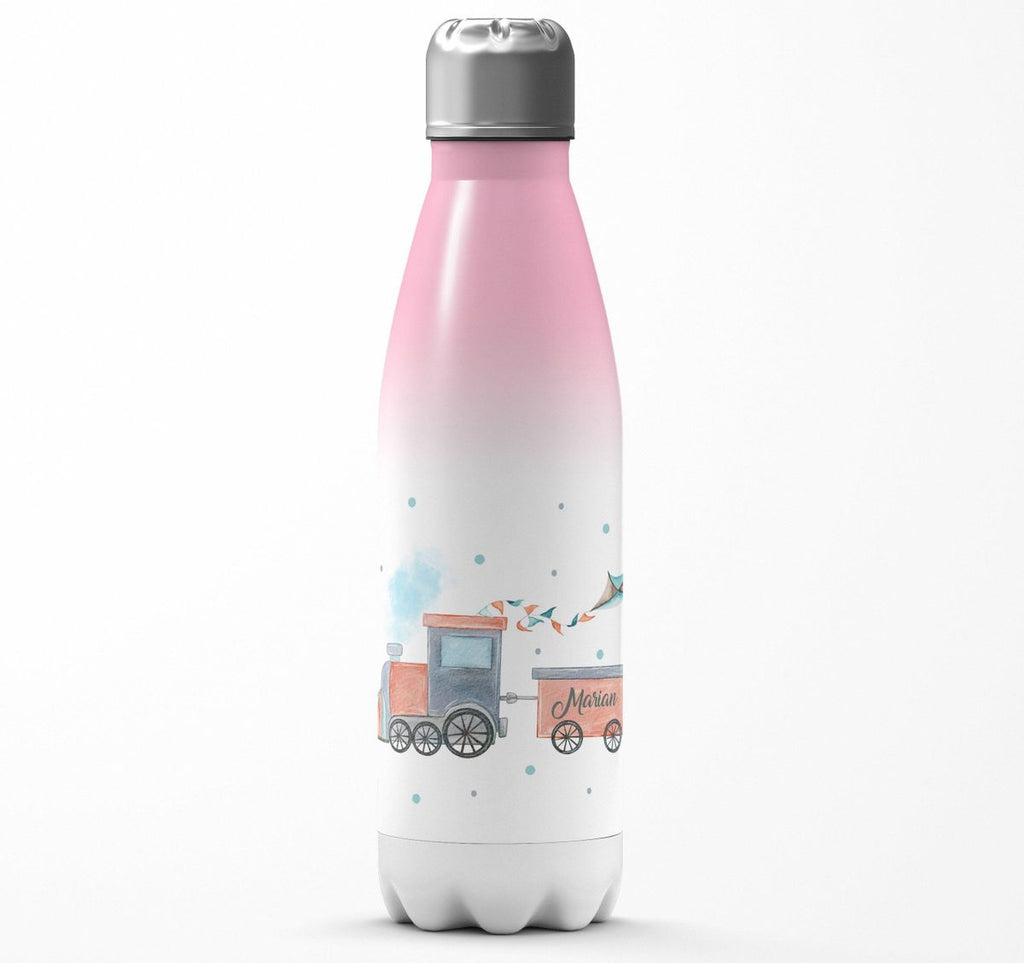 Thermo Trinkflasche Bunte Dampflok personalisiert mit Wunschname - von Mikalino