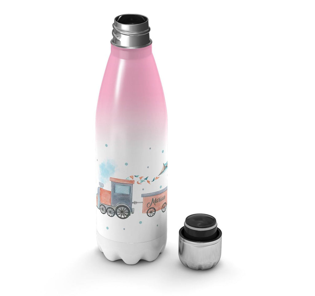 Thermo Trinkflasche Bunte Dampflok personalisiert mit Wunschname - von Mikalino