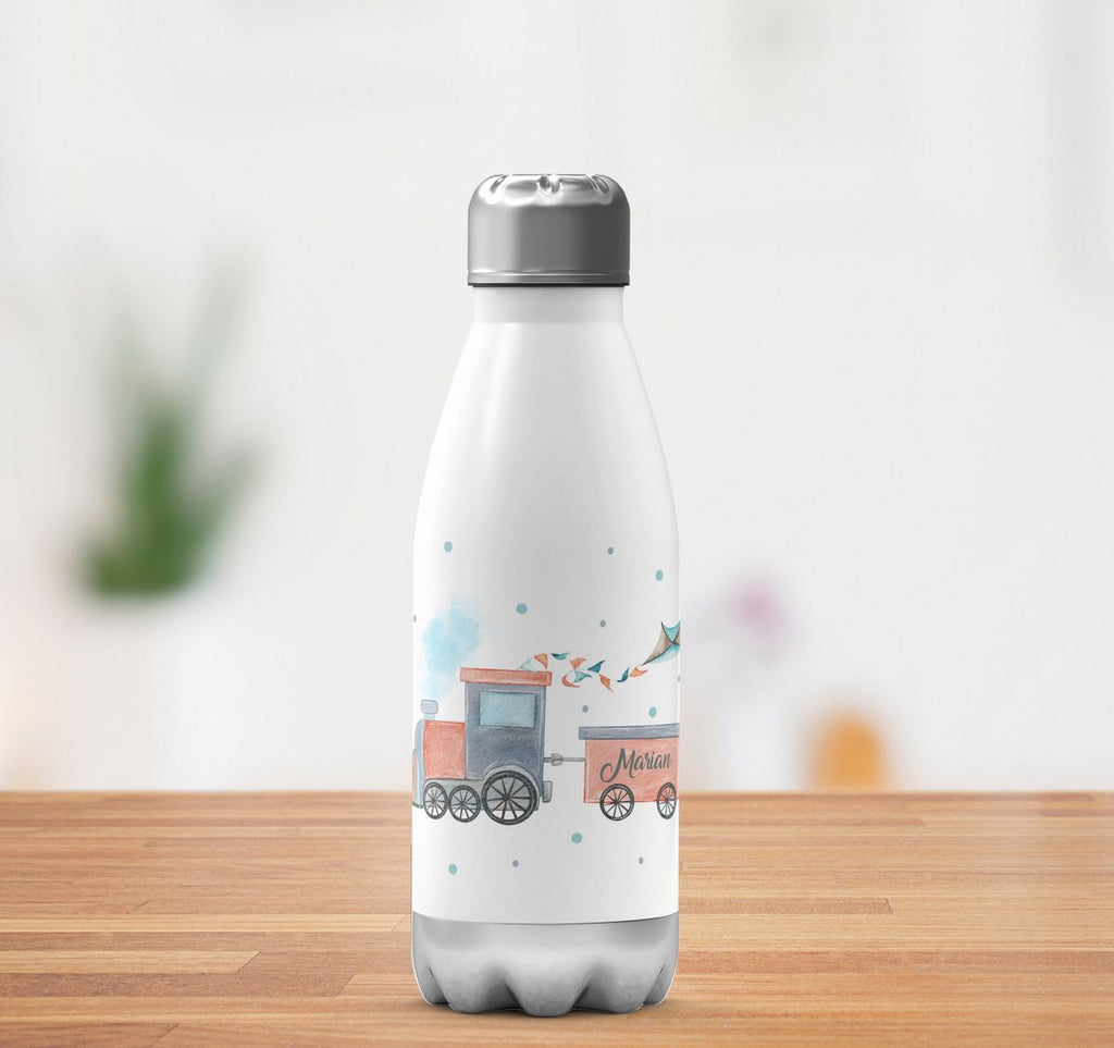 Thermo Trinkflasche Bunte Dampflok personalisiert mit Wunschname - von Mikalino