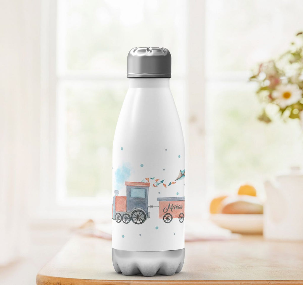 Thermo Trinkflasche Bunte Dampflok personalisiert mit Wunschname - von Mikalino